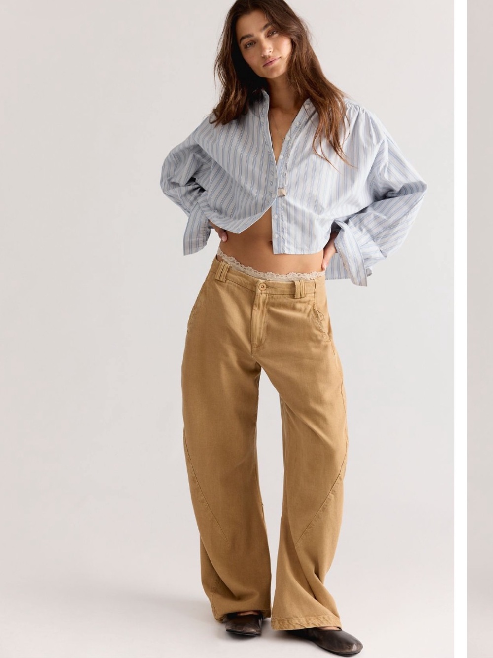 Free People Spotlight Washed Chino Trousers Iced Coffee Wide-Leg Pants